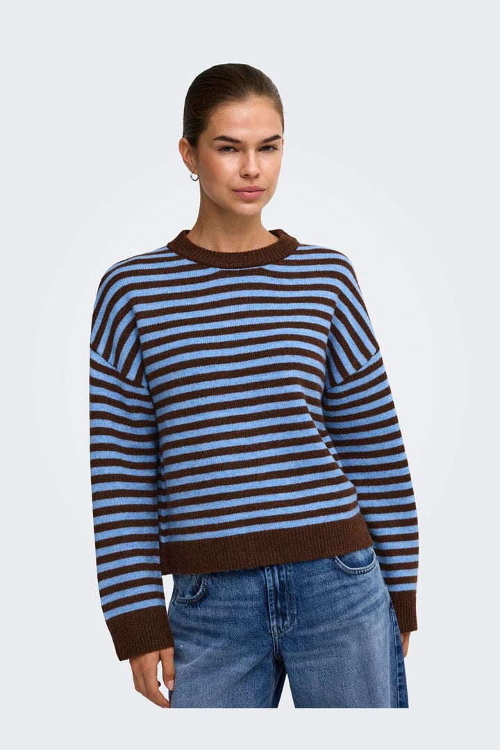 Only - Onlalivia Ls O-Neck Stripe Nca Knt - 5124909 Downtown Brown Campanula