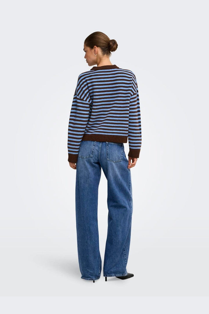 Only - Onlalivia Ls O-Neck Stripe Nca Knt - 5124909 Downtown Brown Campanula