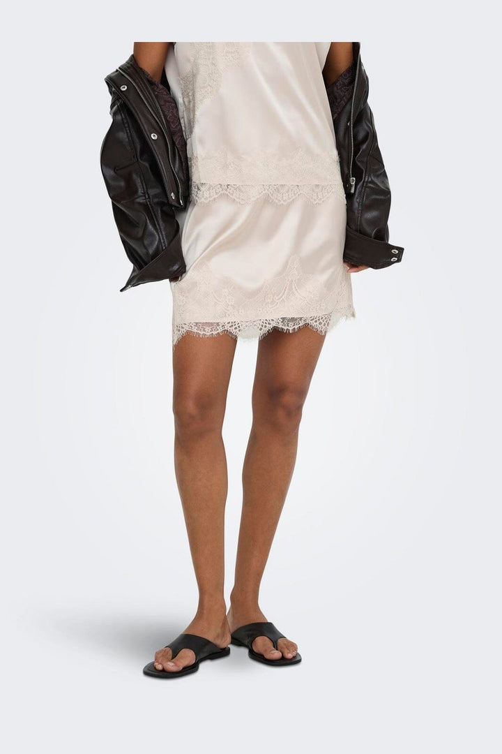 Only - Onlbella Short Satin Lace Skirt - 5116498 Oatmeal Dtm Lace