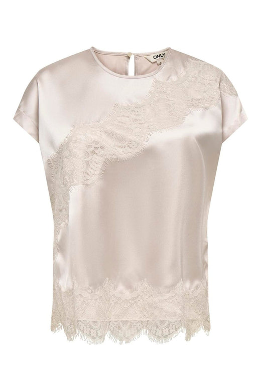 Only - Onlbella Ss Satin Lace Top - 5116501 Oatmeal Dtm Lace