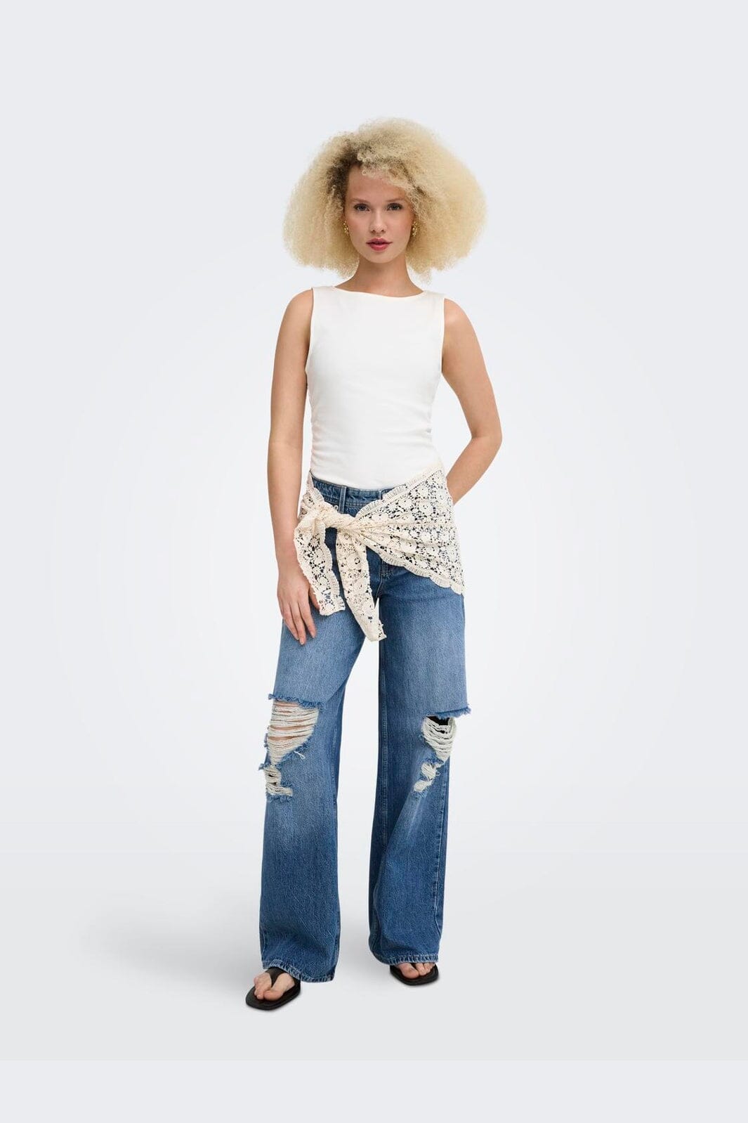 Only - Onlcarrie Reg Crochet Des Wide Dot - 5102334 Medium Blue Denim Crochet Belt