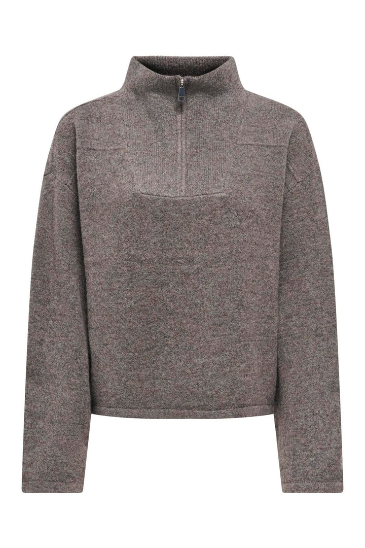 Only - Onlclara Ls Half Zip Knt - 5062024 Bracken Melange/Silver Zip
