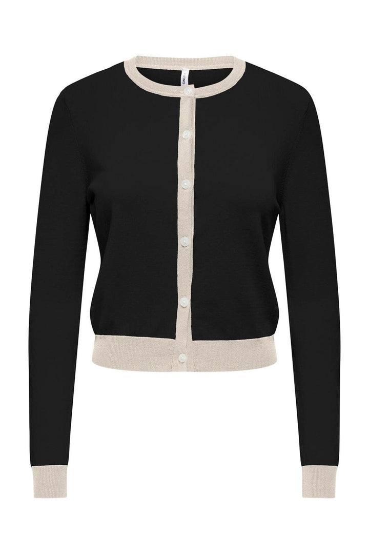 Only - Onlconta Ls O-Neck Cardigan Cc Knt - 5100228 Black Birch Contrast/Fmop Button