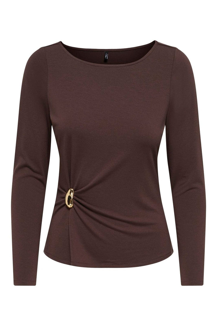 Only - Onlelena L/S Boatneck Metal Top - 5085415 Coffee Bean Gold Charm