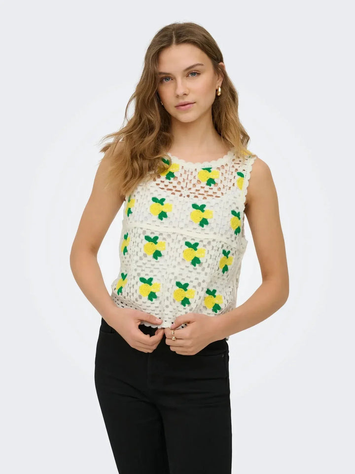 Only - Onlemma Sl O-Neck Crochet Top Knt - 5042715 Birch Lemon/Yarrow/Jelly Bean Toppe 