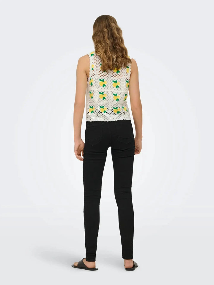 Only - Onlemma Sl O-Neck Crochet Top Knt - 5042715 Birch Lemon/Yarrow/Jelly Bean Toppe 