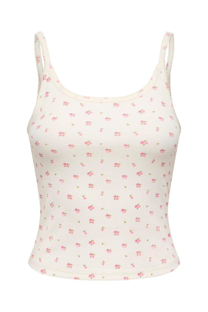 Only - Onleve Singlet Top - 5164844 Cloud Dancer Pink Tulle Flower