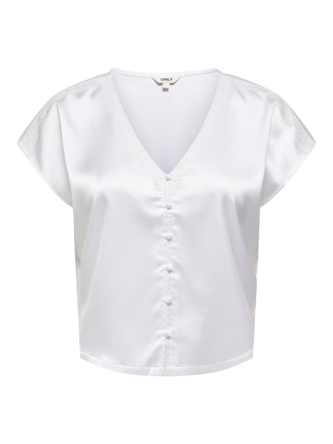 Only - Onlfaraya S/L Button Lace Satin Top - 5083486 Bright White T-shirts 