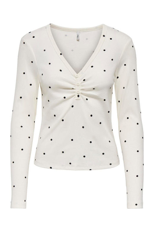 Only - Onlfenja L/S V-Neck Top - 5084676 Cloud Dancer Black Dot