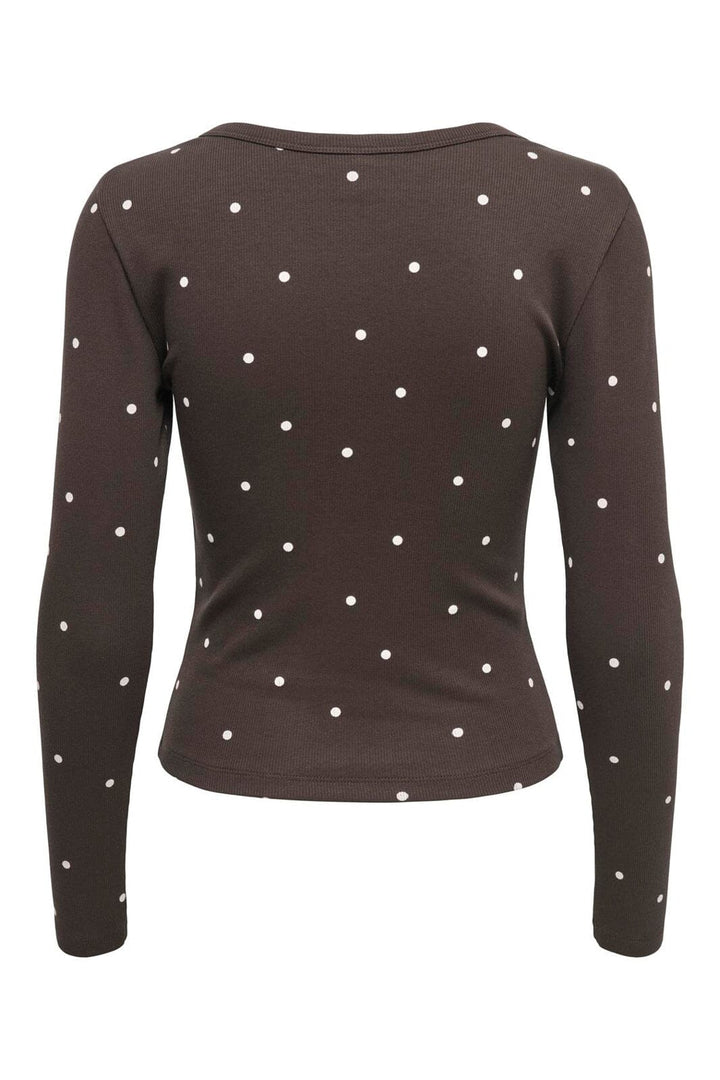Only - Onlfenja L/S V-Neck Top - 5134740 Coffee Bean Cloud Dancer Dot