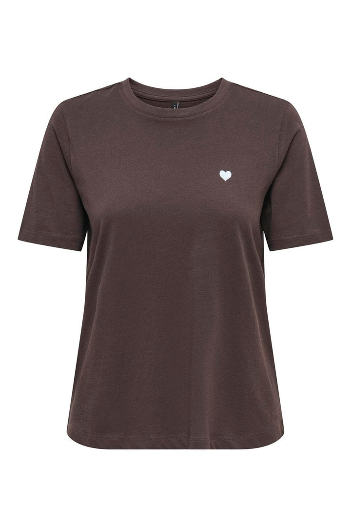 Only - Onlhappy S/S Emb Top - 5204457 Coffee Bean Chambray Heart