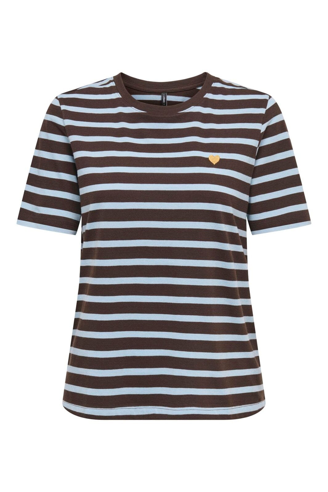 Only - Onlhappy S/S Emb Top - 5204484 Coffee Bean Chambray Blue (Liv) - Brown Emb Heart
