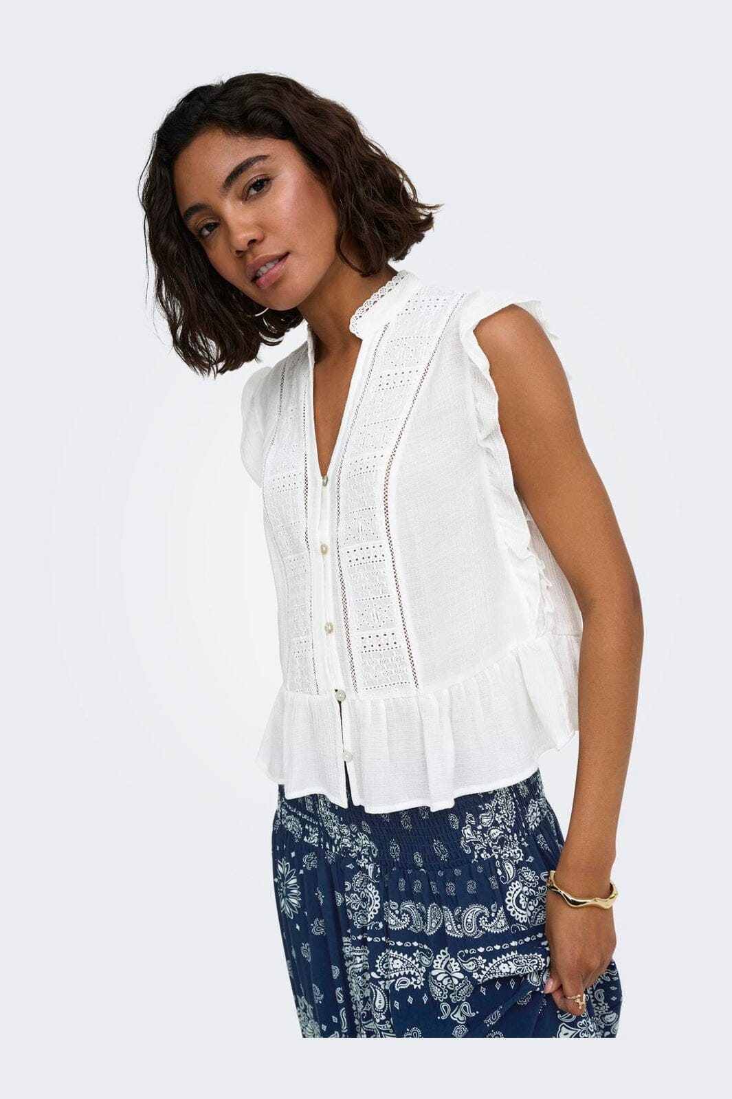 Only - Onlhenny S/L Frill Button Top - 5020894 Bright White