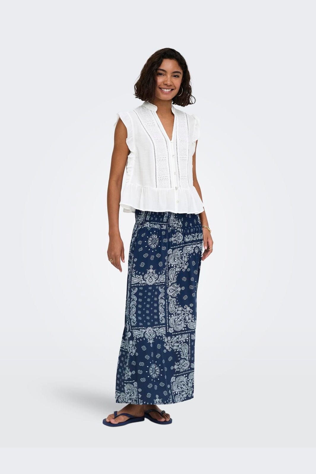 Only - Onlhenny S/L Frill Button Top - 5020894 Bright White