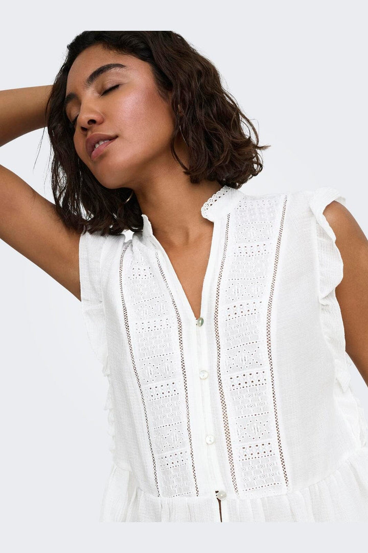 Only - Onlhenny S/L Frill Button Top - 5020894 Bright White