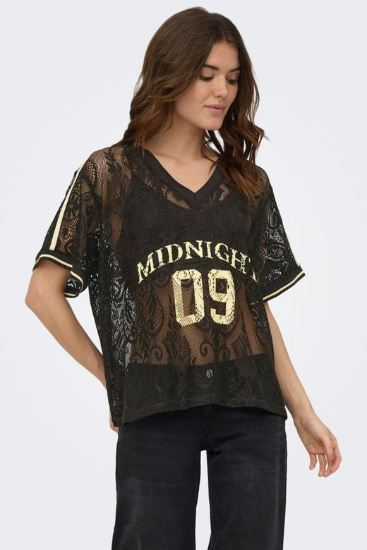 Only - Onljules S/S V-Neck Lace Top - 5115986 Chocolate Torte Pale Yellow