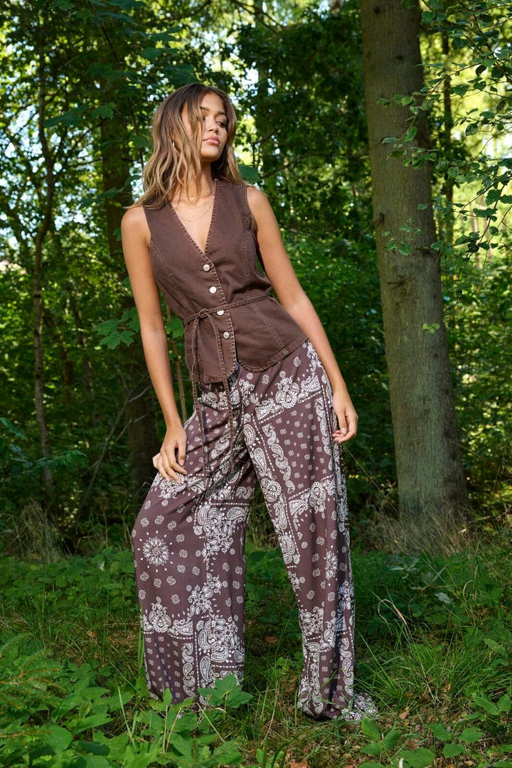 Only - Onlkavi Ambelpull Up Wide Pants - 5016297 Chocolate Martini Brown Bandana