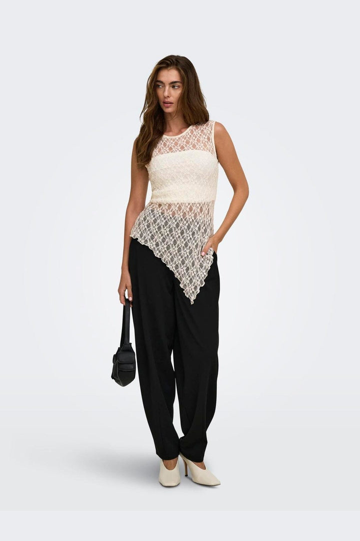 Only - Onlliva S/L Asymmetric Lace Top - 5202496 Egret