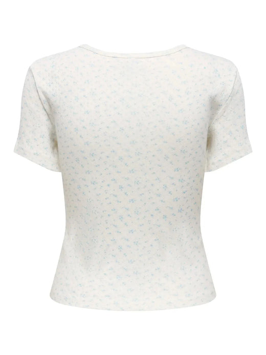 Only - Onlmadison S/S O-Neck Baby Tee - 5011787 Cloud Dancer Vivi Winter Sky Toppe 