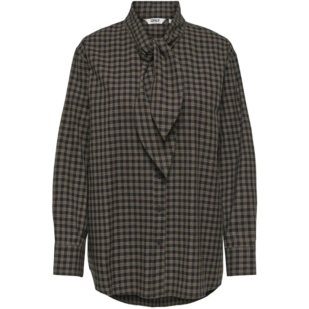 Only - Onlmaylin L/S Scarf Check Shirt - 5144286 Black Harvest Check Tørklæder 