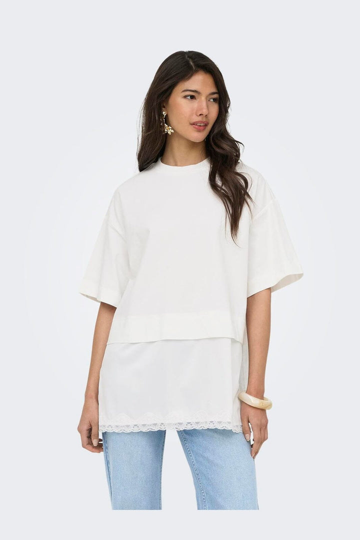 Only - Onlmexa S/S Tee Lace Top - 5122056 Cloud Dancer