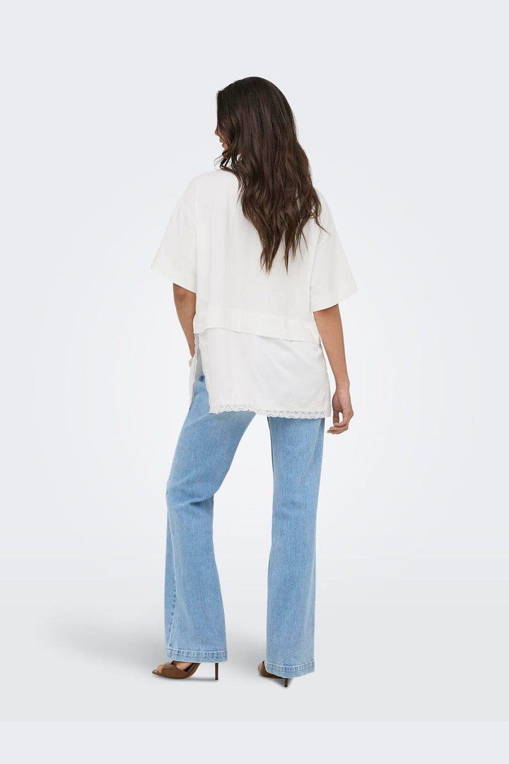 Only - Onlmexa S/S Tee Lace Top - 5122056 Cloud Dancer