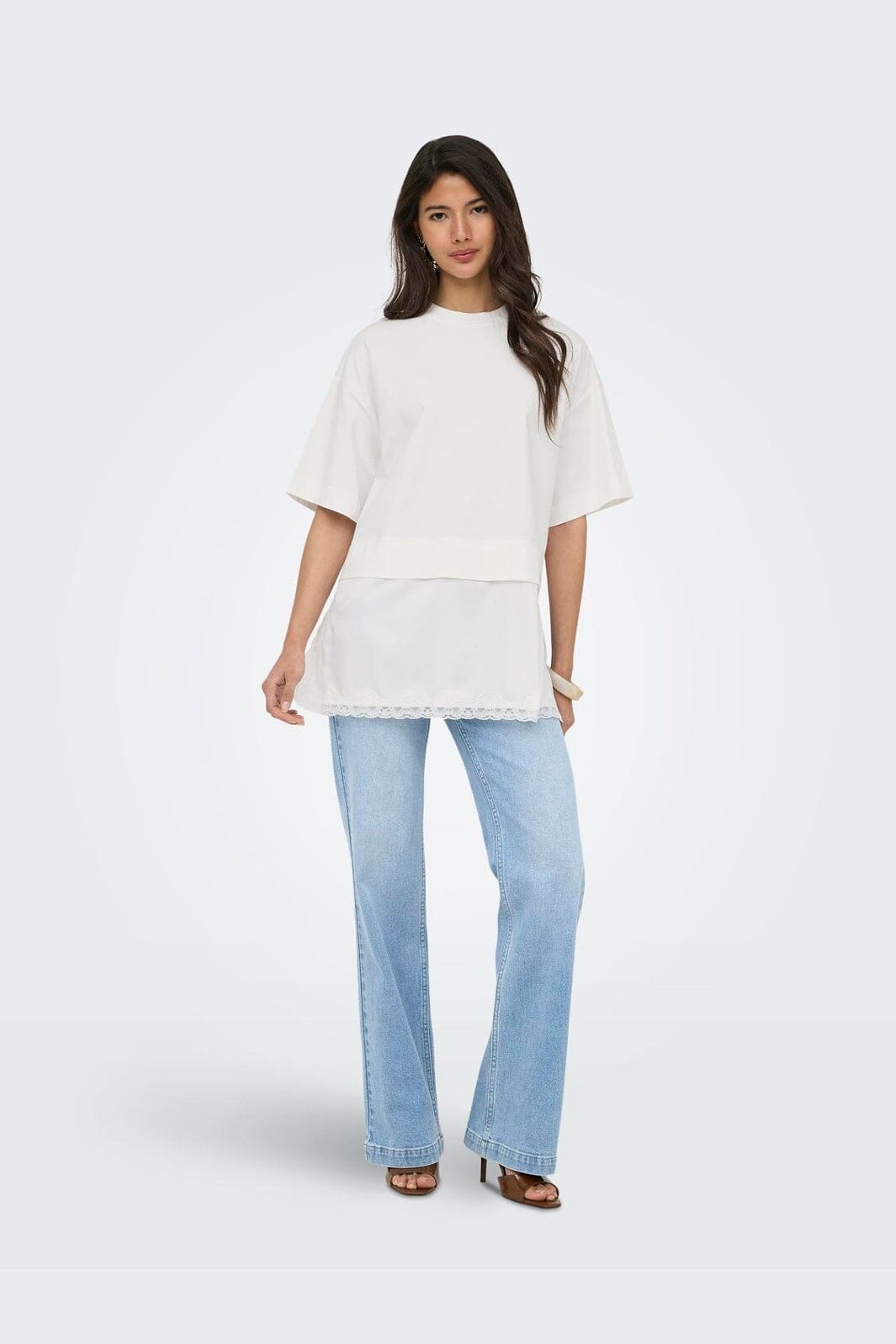 Only - Onlmexa S/S Tee Lace Top - 5122056 Cloud Dancer