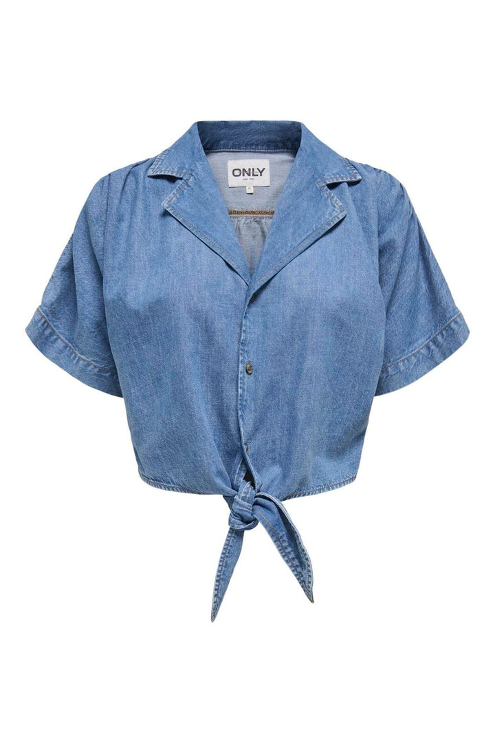 Only - Onlpaula S/S Tie Shirt Akm - 4869974 Medium Blue Denim