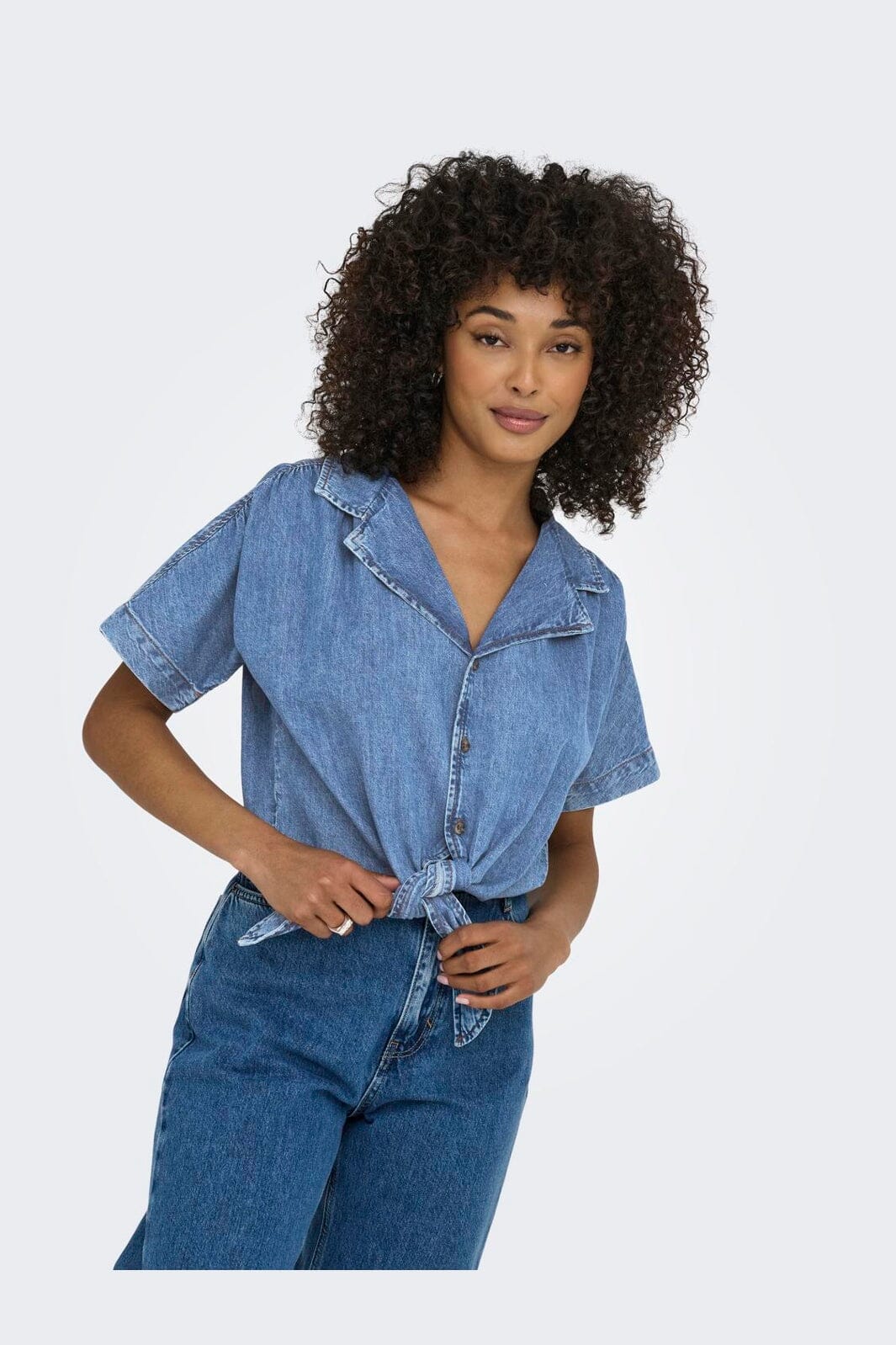 Only - Onlpaula S/S Tie Shirt Akm - 4869974 Medium Blue Denim