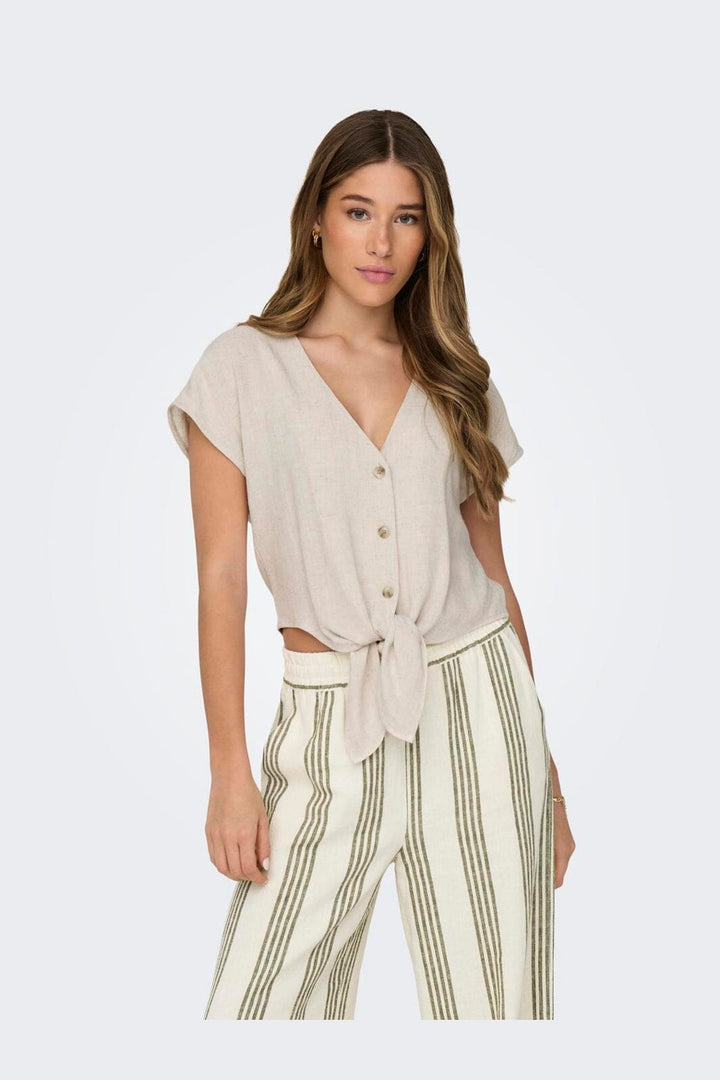 Only - Onlsiesta Ss Knot Lin Bl Shirt - 4486660 Moonbeam