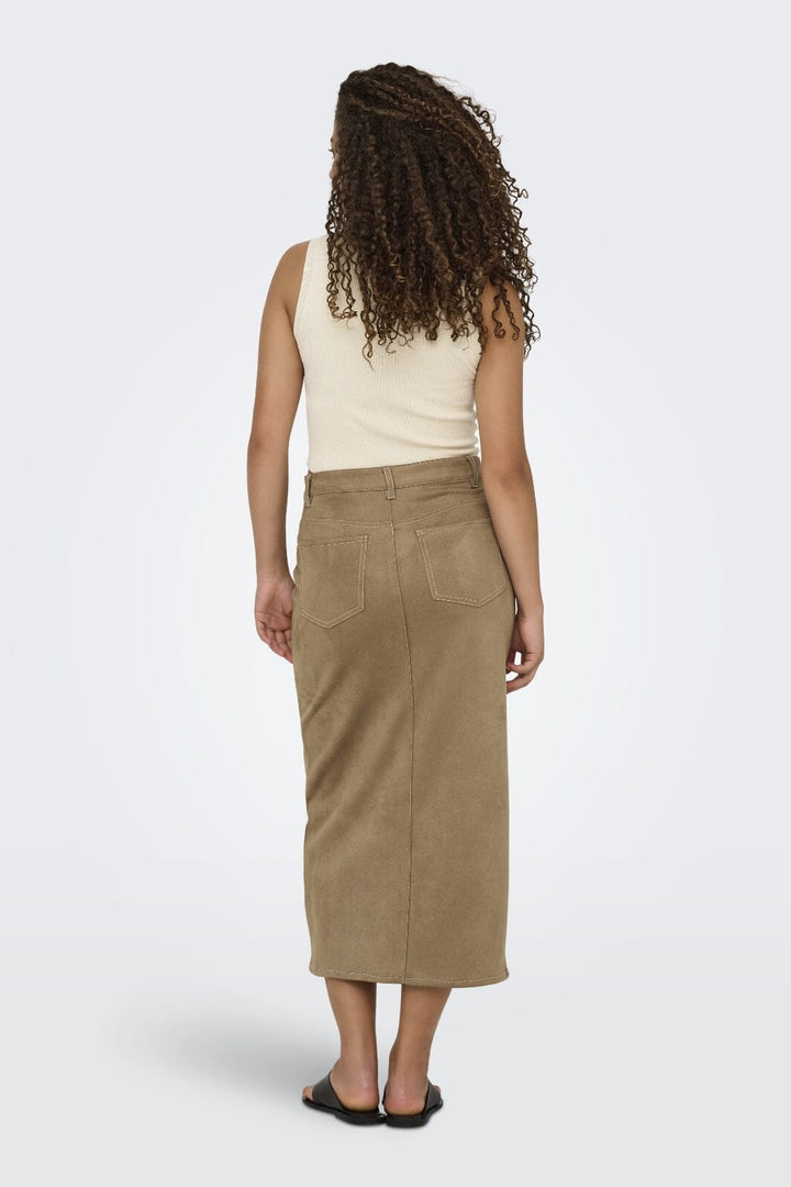 Only - Onlstina Life Faux Suede Skirt Cc - 4786482 Cocoa Créme W Contrast Stitch