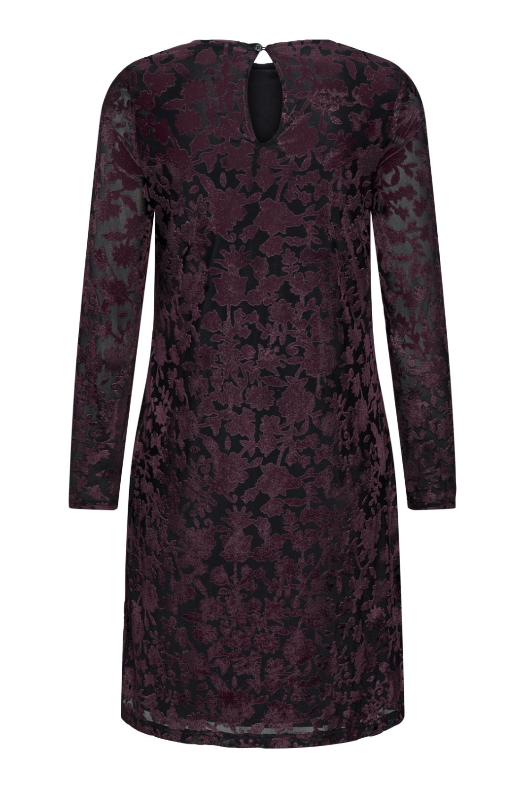 Only - Onlthea L/S Flock Dress - 4982216 Black Parry Flowers (Winetasting) Kjoler 