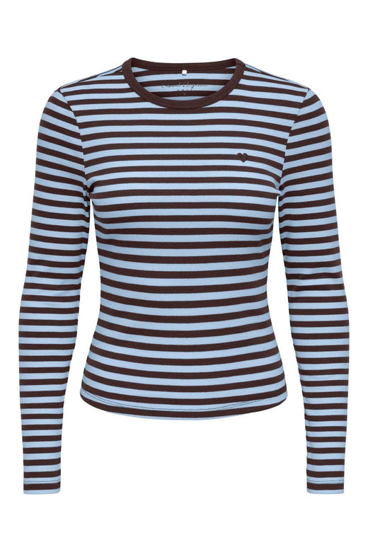 Only - Onlval L/S O-Neck Stripe Top - 5155543 Coffee Bean Cashmereblue (Mette) + Emb. Heart