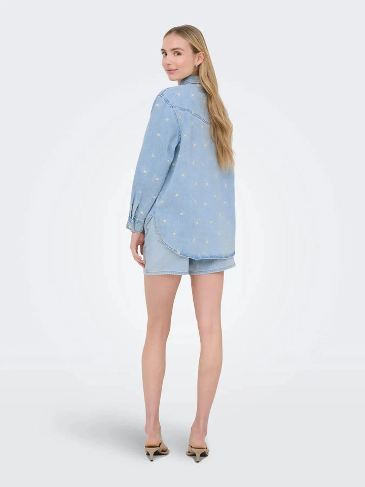 Only - Onlvera Ls Daisy Emb Shirt Qyt - 4992049 Medium Blue Denim Skjorter 