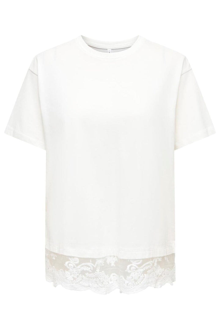 Only - Onlvivvi S/S Lace Bottom Top - 5130044 Cloud Dancer Cloud Dancer Lace