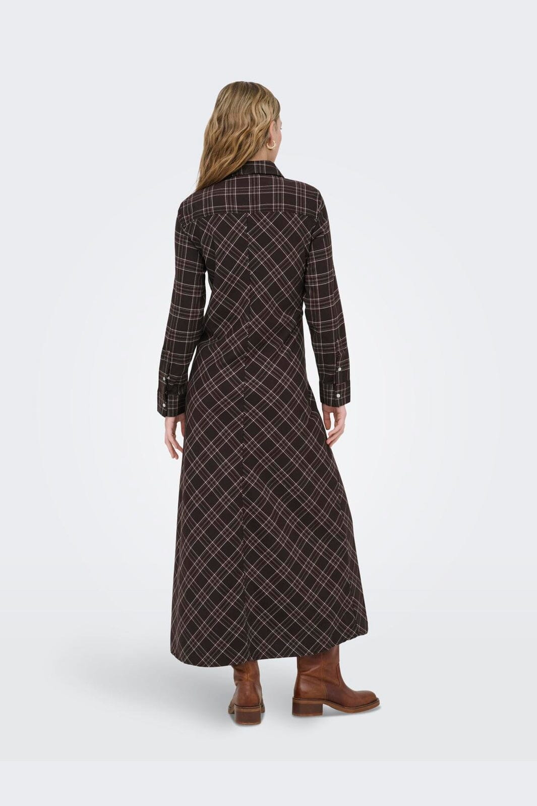 Only - Onlwren Check L/S Long Shirt Dress - 4970171 Black Checked Forge
