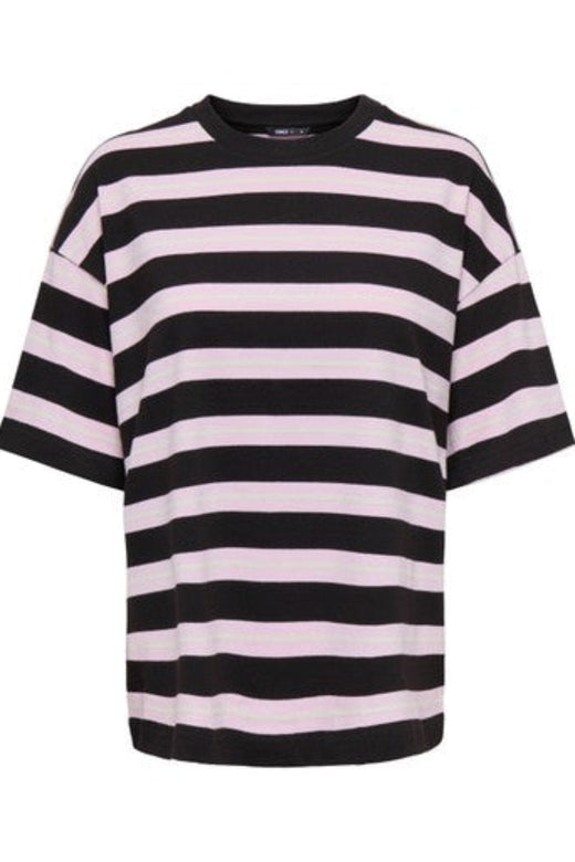 Only - Pglisa Stripe S/S Top - 5236444 Black Bean Pink Lady/ White Stripes T-shirts 
