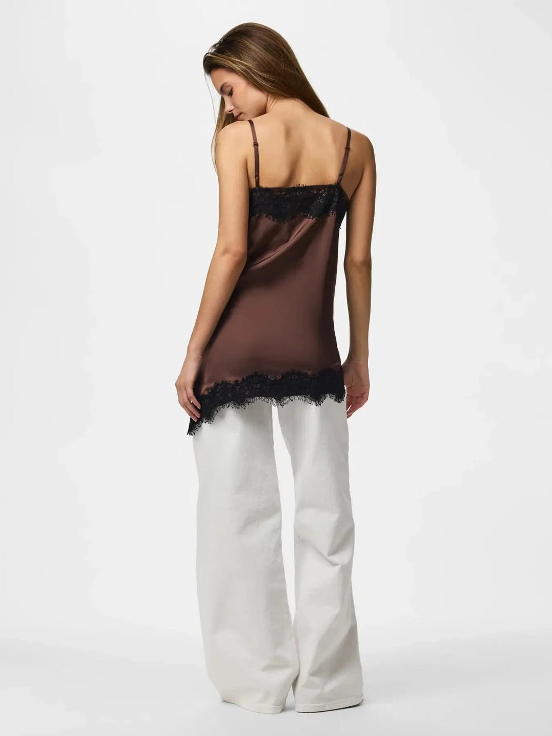 Pieces - Pcariel Assymetric Lace Top Pp - 5102453 Hot Fudge Black Lace Toppe 