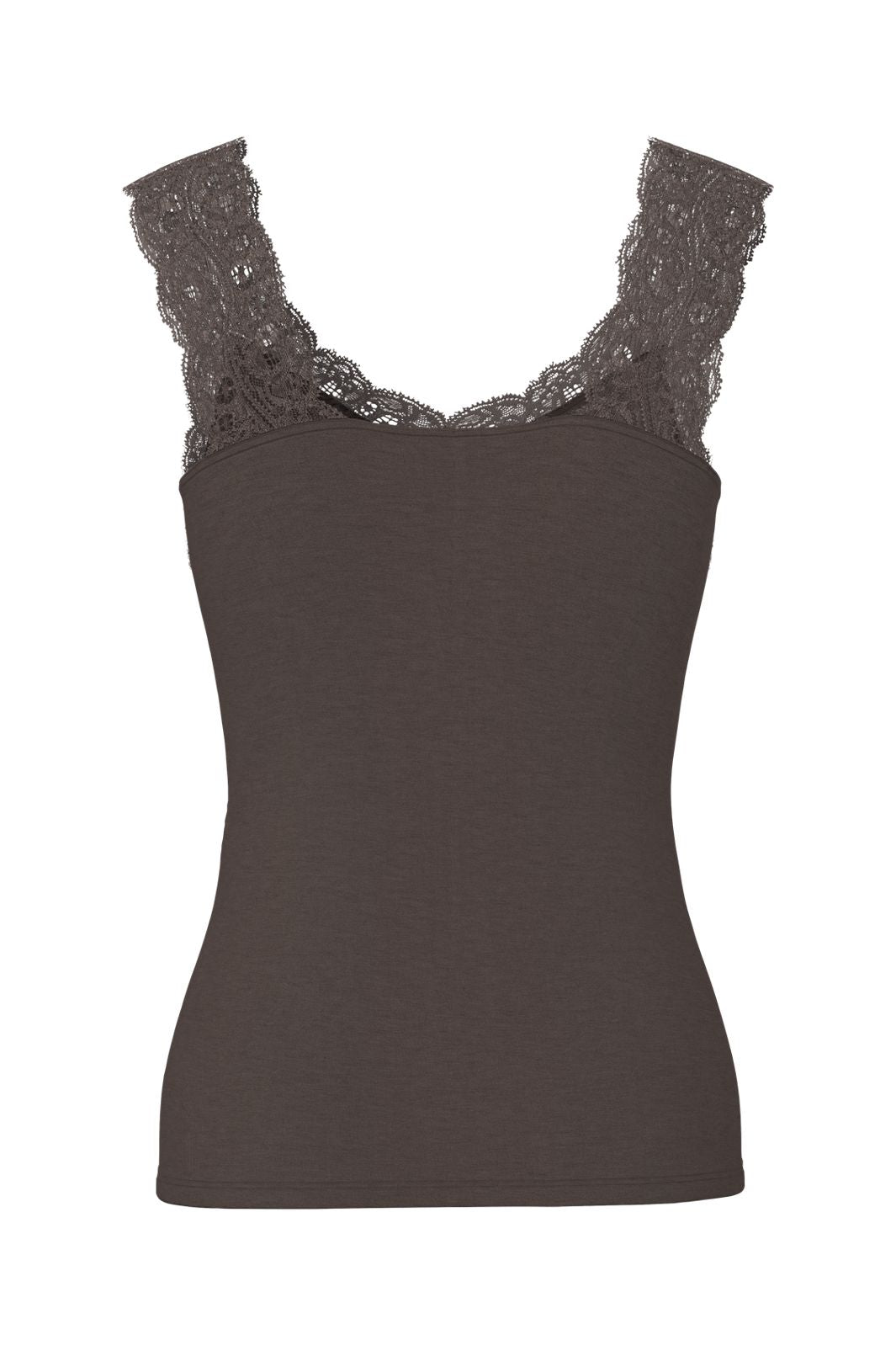 Pieces - Pcbarbera Lace Top - 4801924 Hot Fudge