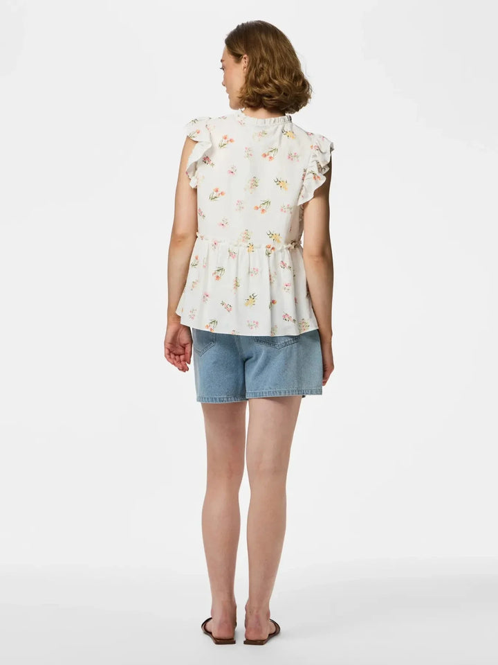 Pieces - Pcemma Sl Top - 4904214 Bright White Flower Toppe 