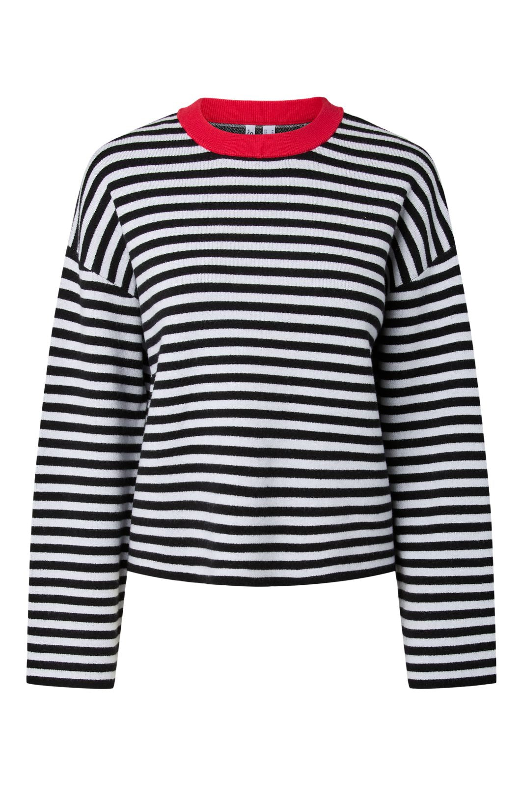 Pieces - Pcjassy Ls O-Neck Knit - 5179128 Black Cloud Dancer + High Risk Red Neck