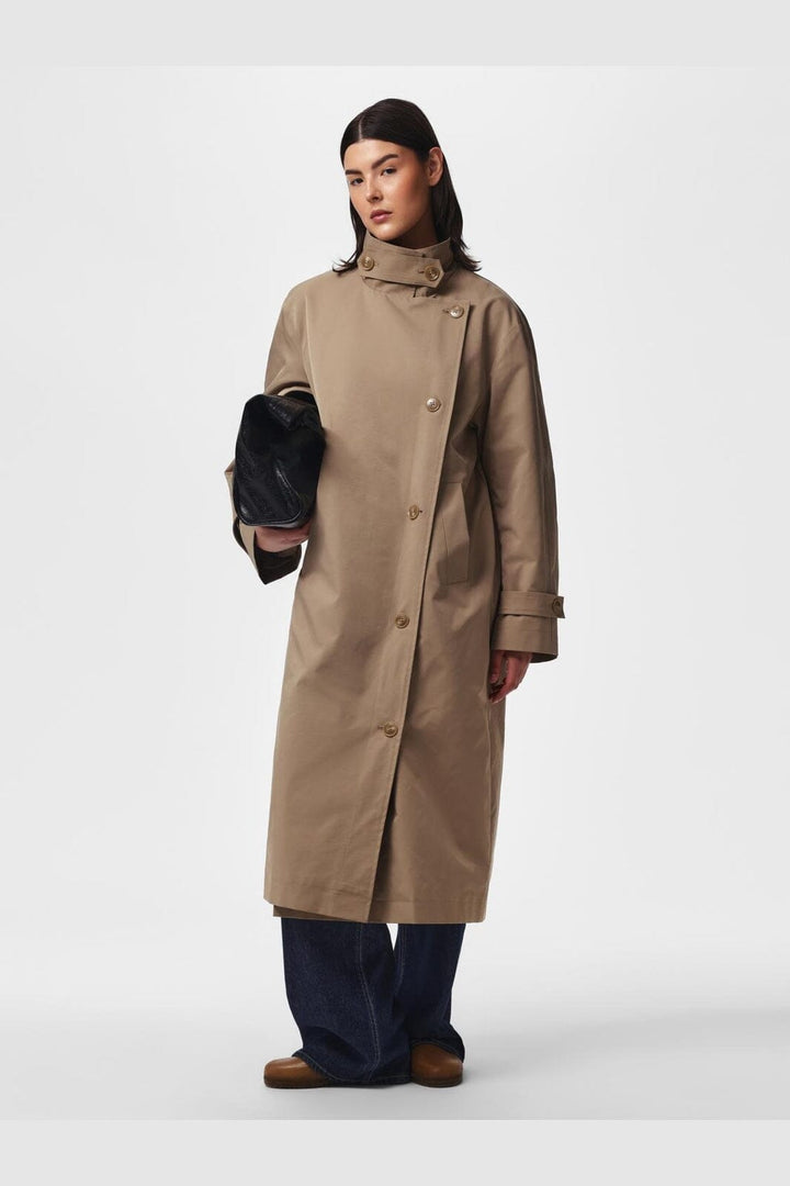 Pieces - Pcjorma High Neck Long Jacket - 5190901 Greige