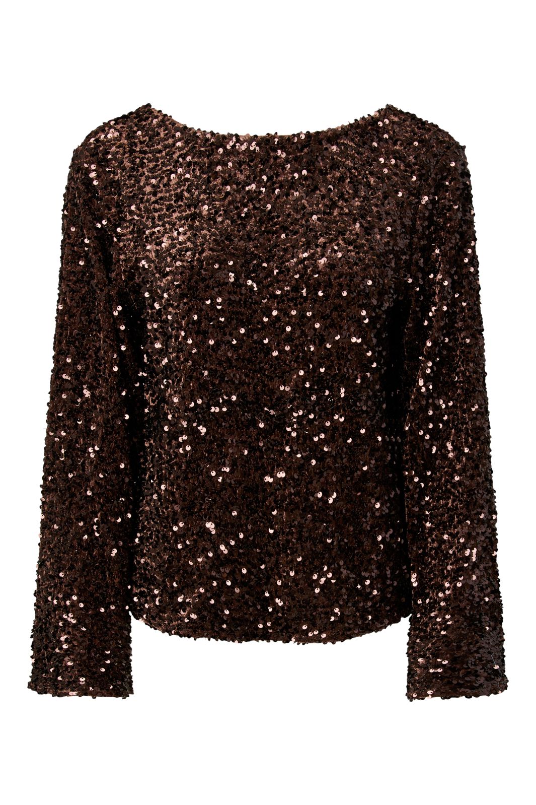 Pieces - Pckammy Ls Deep Back Bow Top - 5121566 Chicory Coffee Brown Sequins