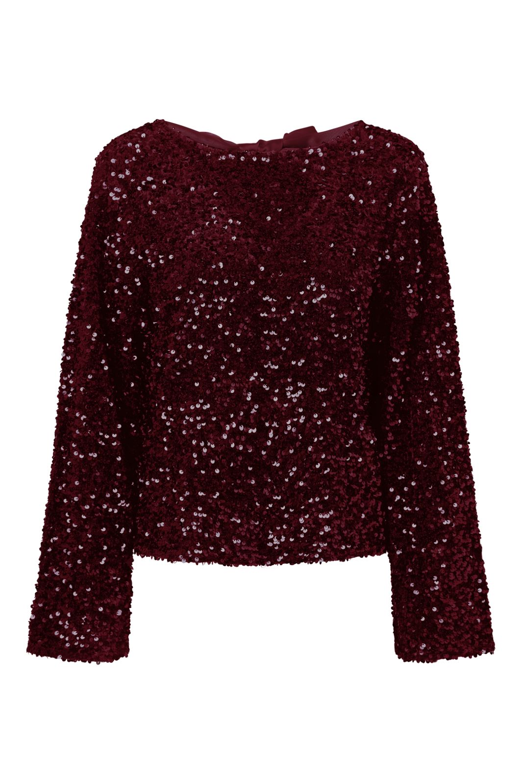 Pieces - Pckammy Ls Deep Back Bow Top - 5171943 Tawny Port Tawny Port Sequins