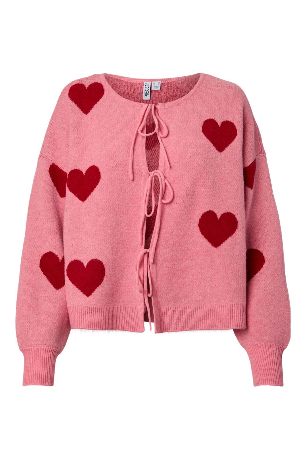 Pieces - Pckipp Ls O-Neck Tie Knit Cardigan - 5113611 Chateau Rose Red Hearts