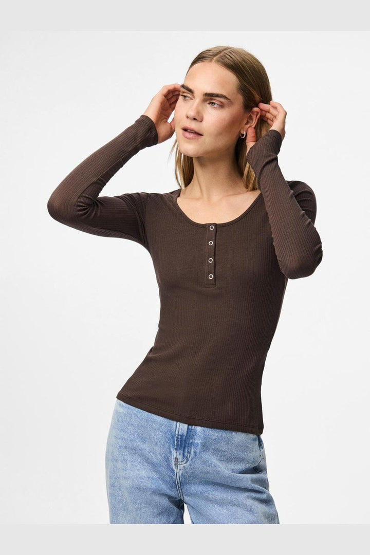 Pieces - Pckitte Ls Top - 4801778 Hot Fudge