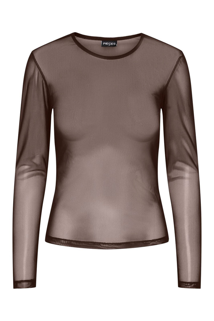 Pieces - Pcninni Ls Mesh Top - 5100655 Hot Fudge