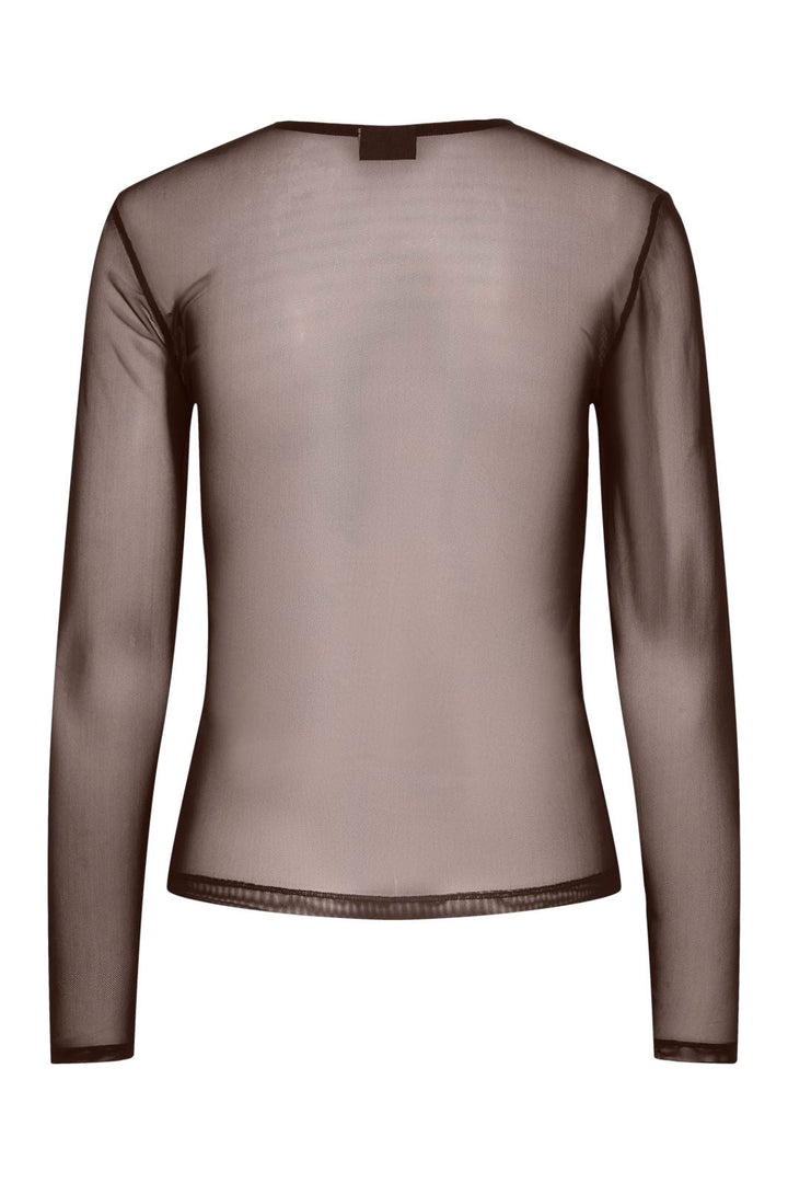 Pieces - Pcninni Ls Mesh Top - 5100655 Hot Fudge