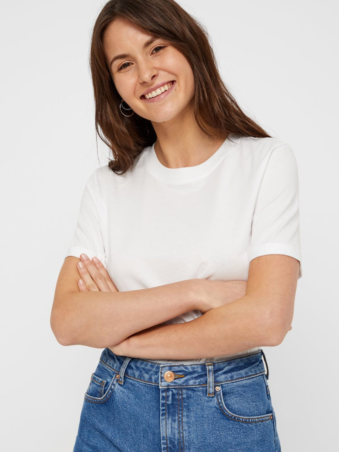 Pieces - PcRia SS Fold Up Solid Tee - Bright white
