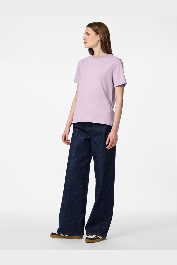Pieces - Pcria Ss Lurex Neck Tee - 5005605 Winsome Orchid Lurex Rib